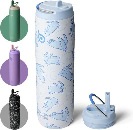 BOTTLE BOTTLE Stainless Steel Water Bottle with Straw and Lid 32 oz Vacuum Insulated Cup Stay Cold and Hot, Leak-Proof Wide Mouth Water Bottles for Women,Rabbits