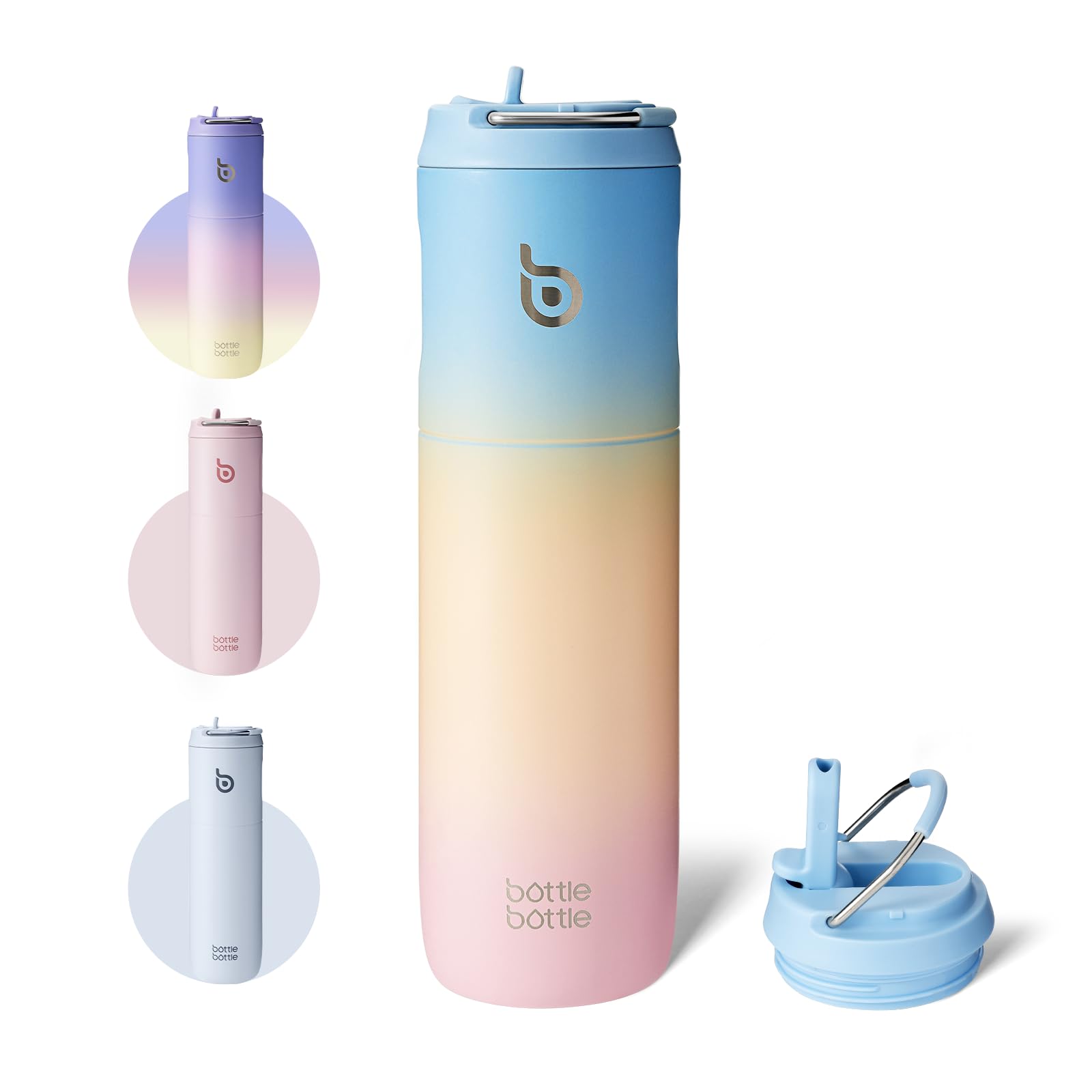 BOTTLE BOTTLE Insulated Water Bottle 24oz with Straw Lid and Handle for Sports Travel Gym Stainless Steel Water Bottles Double-Wall Vacuum Metal Leak Proof BPA-Free