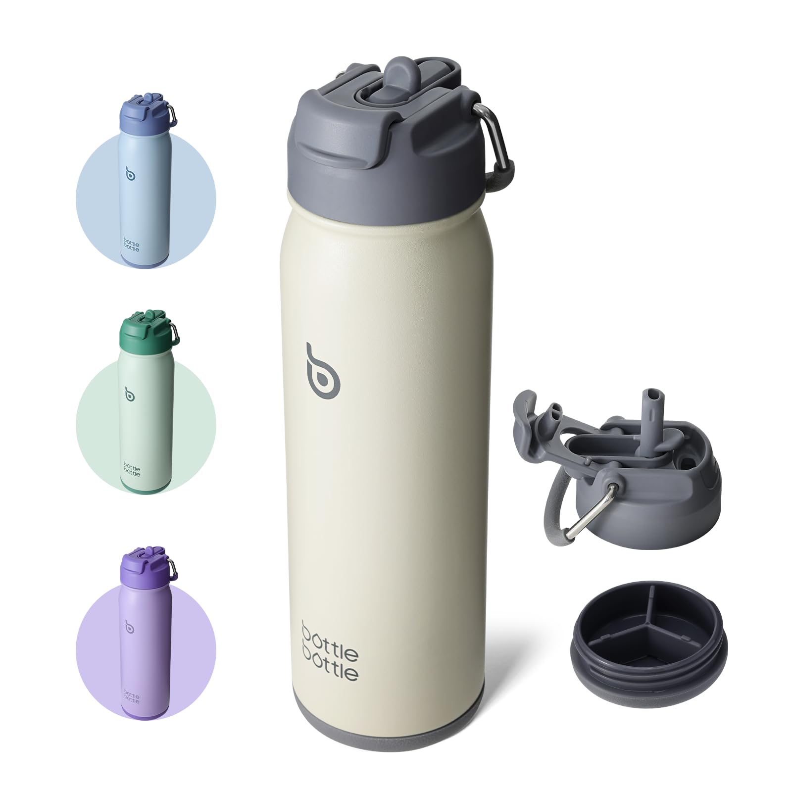 BOTTLE BOTTLE 24oz Insulated Water Bottle Stainless Steel Sport Water Bottle with Straw and Adjustable Lid Daily Pill Organizer