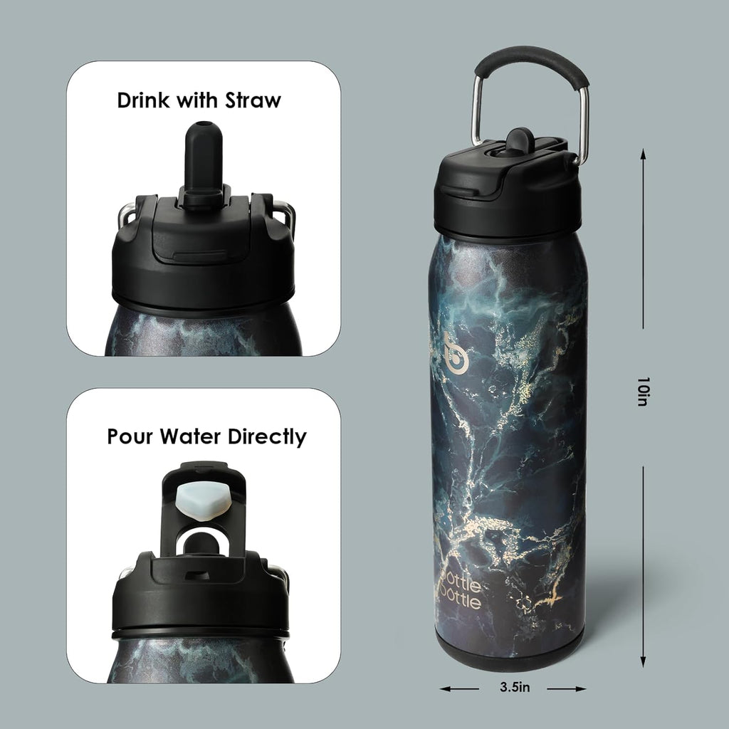 BOTTLE BOTTLE 24oz Insulated Water Bottle Stainless Steel Sport Water Bottle with Straw and Adjustable Lid Daily Pill Organizer