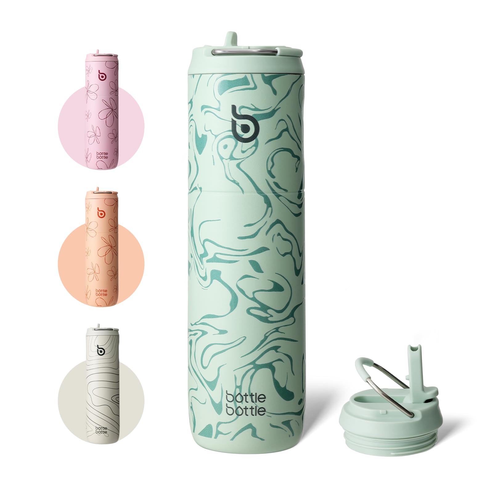 BOTTLE BOTTLE Insulated Water Bottle 24oz with Straw Lid and Handle for Sports Travel Gym Stainless Steel Water Bottles Double-Wall Vacuum Metal Leak Proof BPA-Free