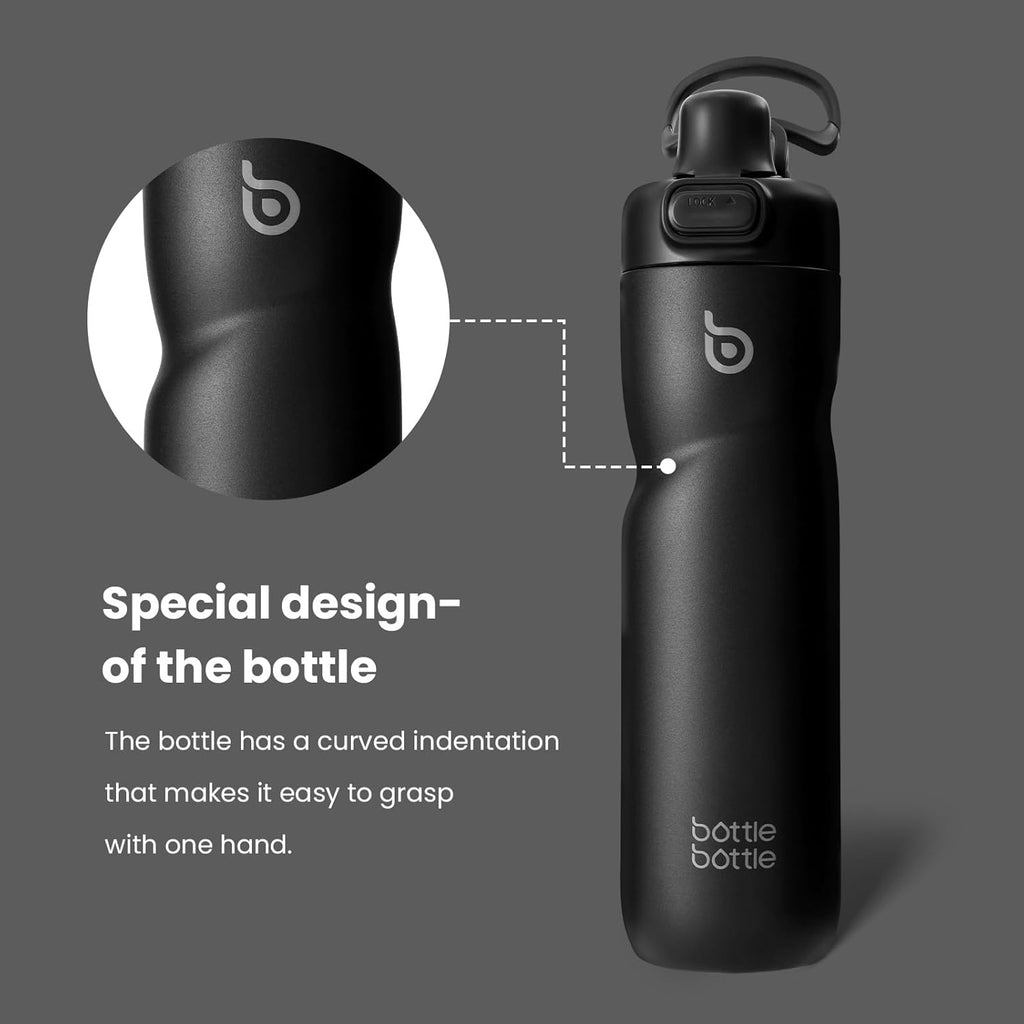 BOTTLE BOTTLE Insulated Water Bottle 24 oz with Handle and Flip Tops Lids Stainless Steel Water Bottle Push Button Lid Leak proof Portable for Running Travel Sports Hiking black