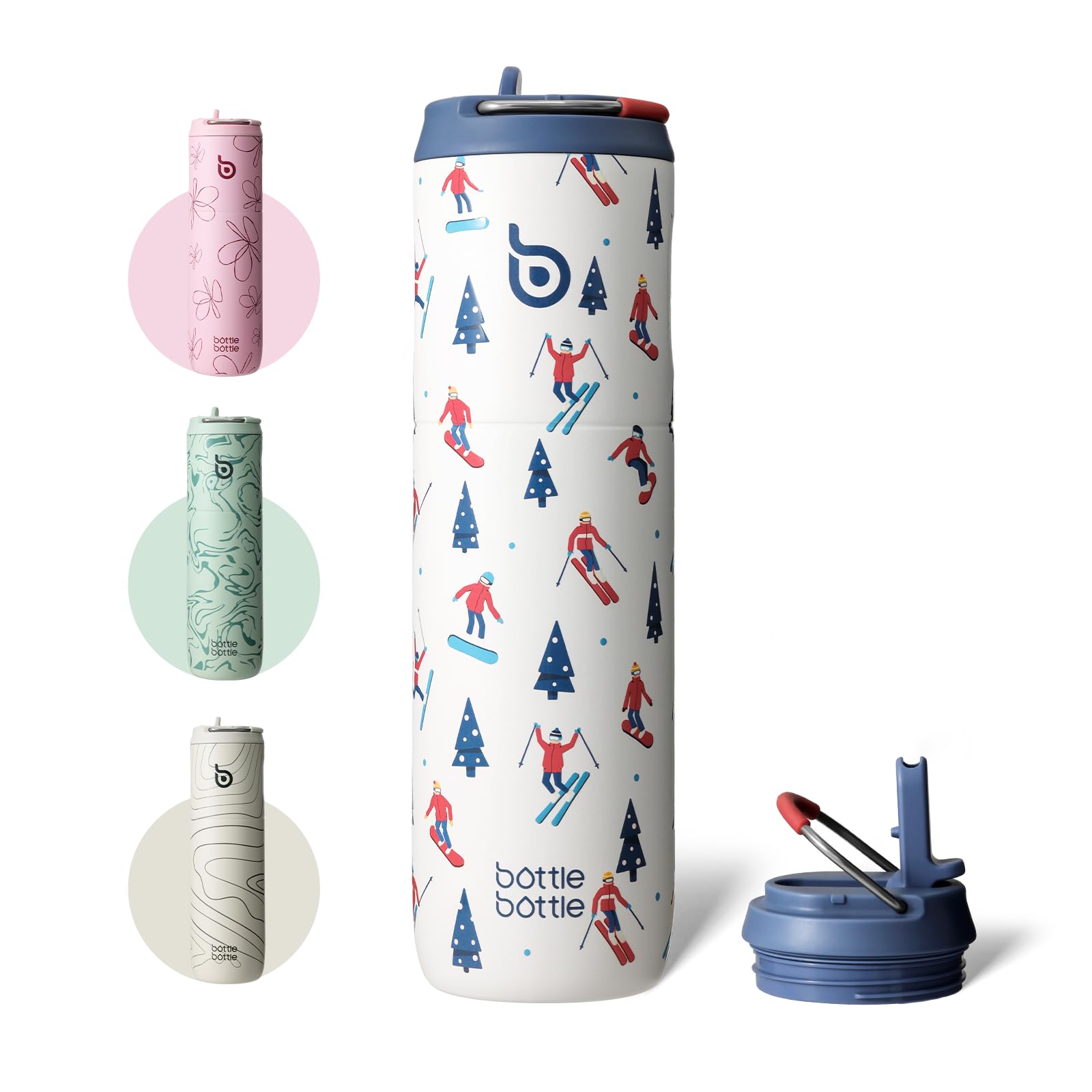 BOTTLE BOTTLE Insulated Water Bottle 24oz with Straw Lid and Handle for Sports Travel Gym Stainless Steel Water Bottles Double-Wall Vacuum Metal Leak Proof BPA-Free