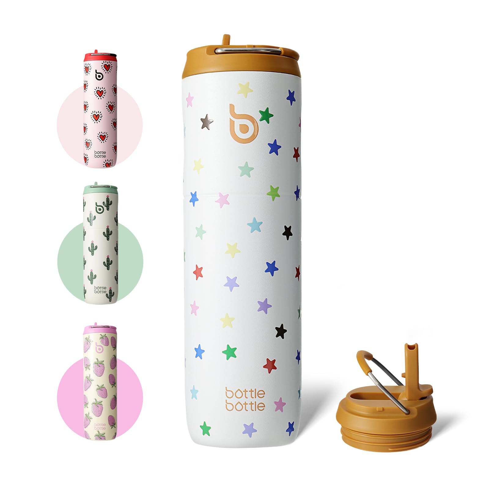 BOTTLE BOTTLE Insulated Water Bottle 24oz with Straw Lid and Handle for Sports Travel Gym Stainless Steel Water Bottles Double-Wall Vacuum Metal Leak Proof BPA-Free