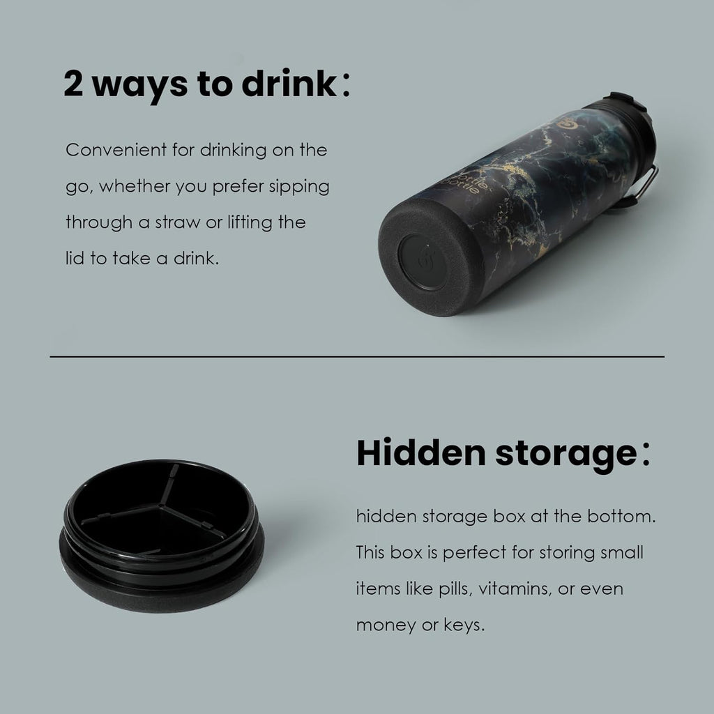 BOTTLE BOTTLE 24oz Insulated Water Bottle Stainless Steel Sport Water Bottle with Straw and Adjustable Lid Daily Pill Organizer