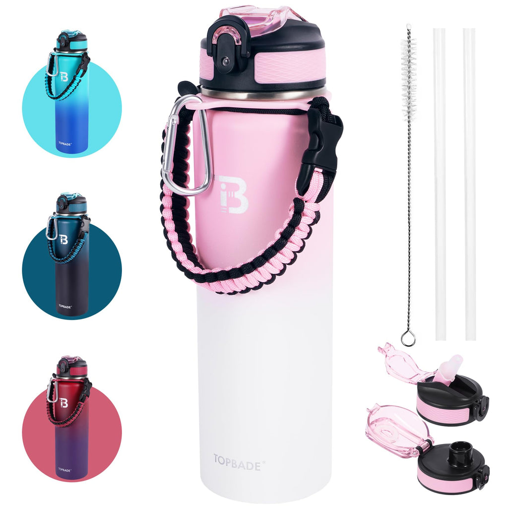 32oz Insulated Water Bottle with Straw Lid & Spout Lid & Paracord Handle, Stainless Steel Water Bottle Wide Mouth, Double Wall for Women Men Gym Fitness Outdoor