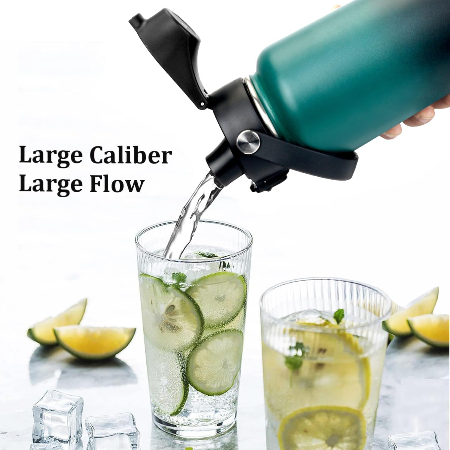 Water Bottle Insulated 32oz 40oz 64oz 128oz Straw Lid Spout Lid & 3 Lids, Leak Proof, Vacuum Insulated,Stainless Steel Water Bottle Wide Mouth for Sports, Gym or Office