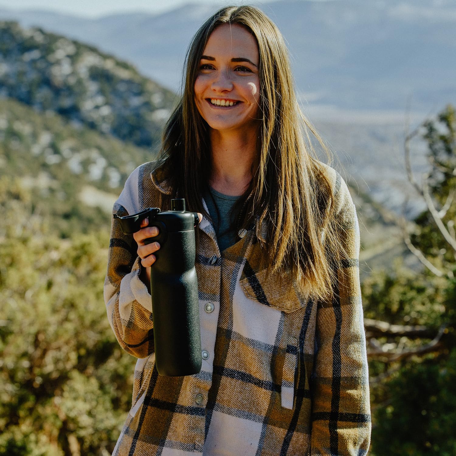 BOTTLE BOTTLE Insulated Water Bottle 24 oz with Handle and Flip Tops Lids Stainless Steel Water Bottle Push Button Lid Leak proof Portable for Running Travel Sports Hiking black