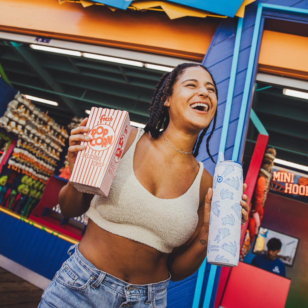 BOTTLE BOTTLE Stainless Steel Water Bottle with Straw and Lid 32 oz Vacuum Insulated Cup Stay Cold and Hot, Leak-Proof Wide Mouth Water Bottles for Women,Rabbits