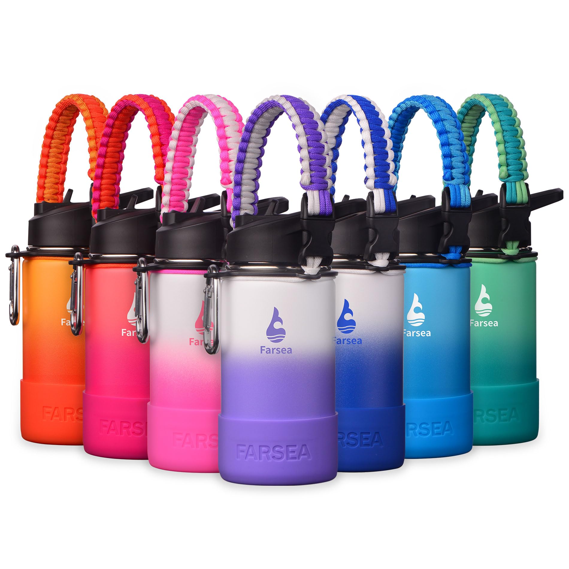 Farsea Insulated Water Bottle With Paracord Handle, Protective Silicone Boot and 2 Lids (Straw Lid & Spout Lid), Stainless Steel Water Bottle Wide Mouth, Double Wall Sweat-Proof BPA-Free, 18 oz